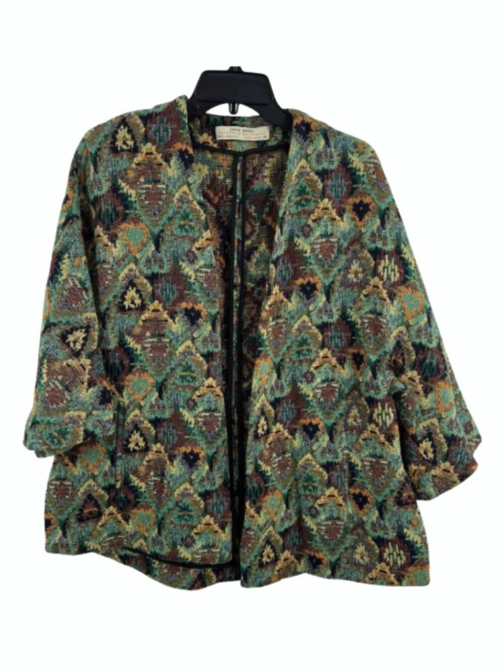 Zara Open Front Jacquard Green Jacket